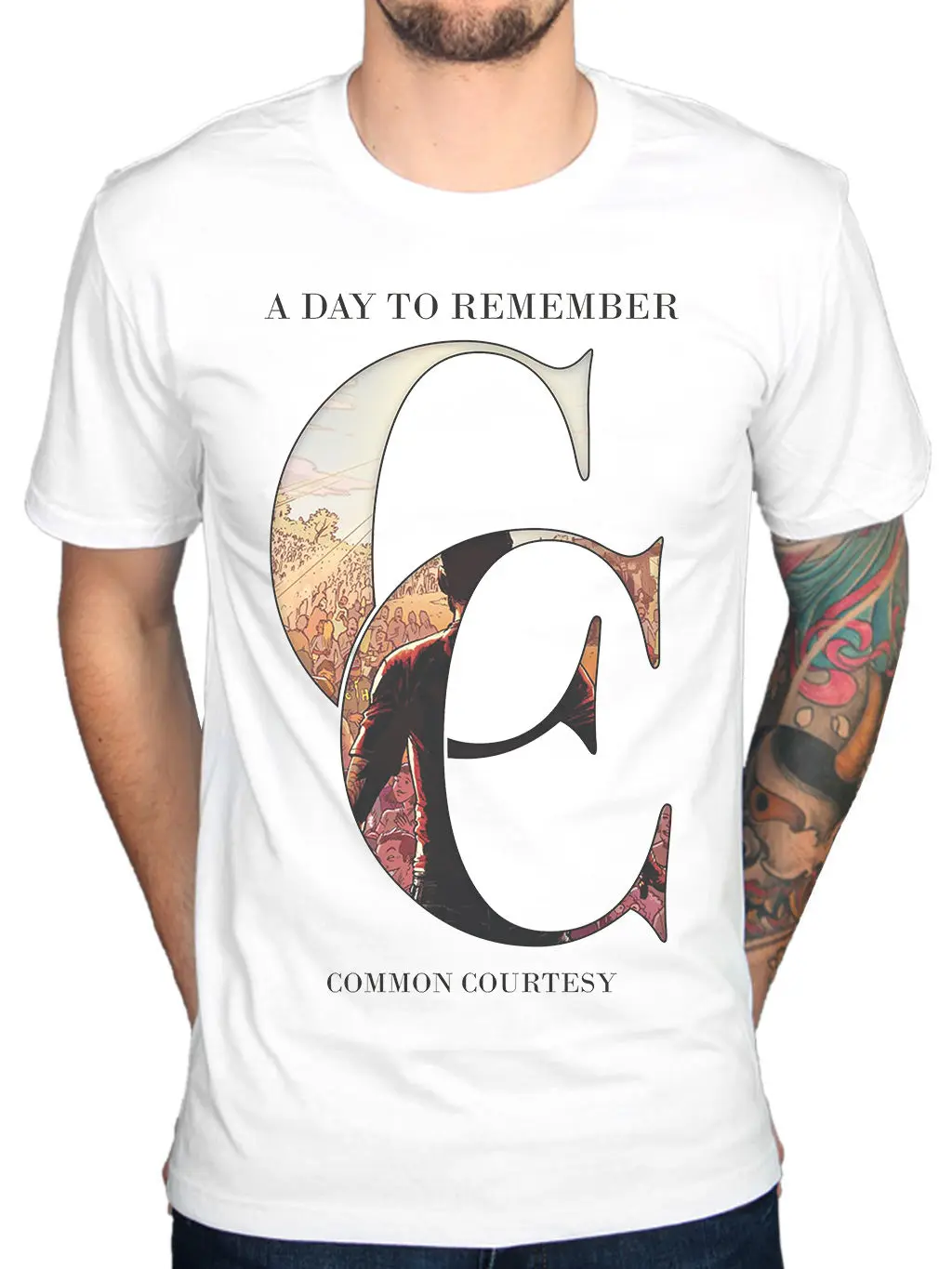 

2021 A Day To Remember Common Courtesy Mens White Cotton Top T-Shirt Men Summer Women Tops Tees Sports Wear