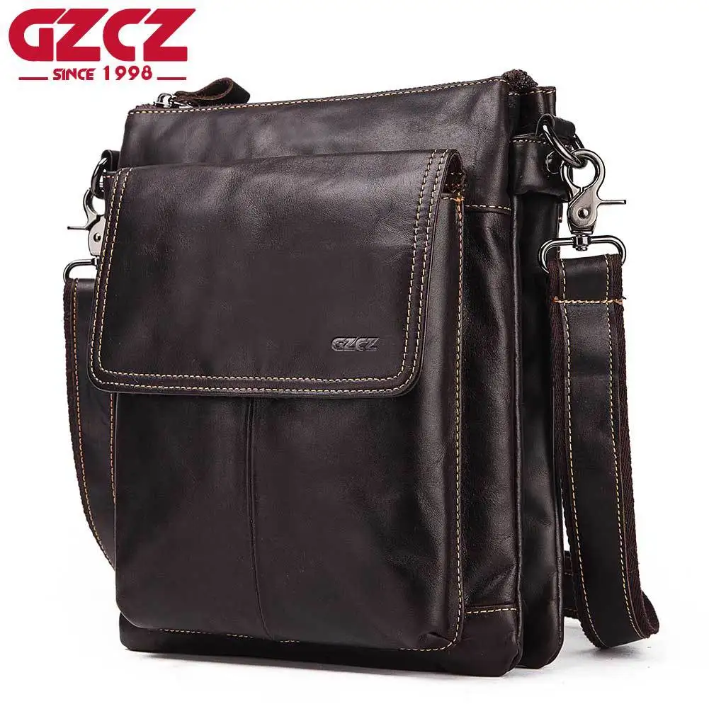 GZCZ повседневная мужская сумка через плечо кожаная 100% натуральная кожа женская