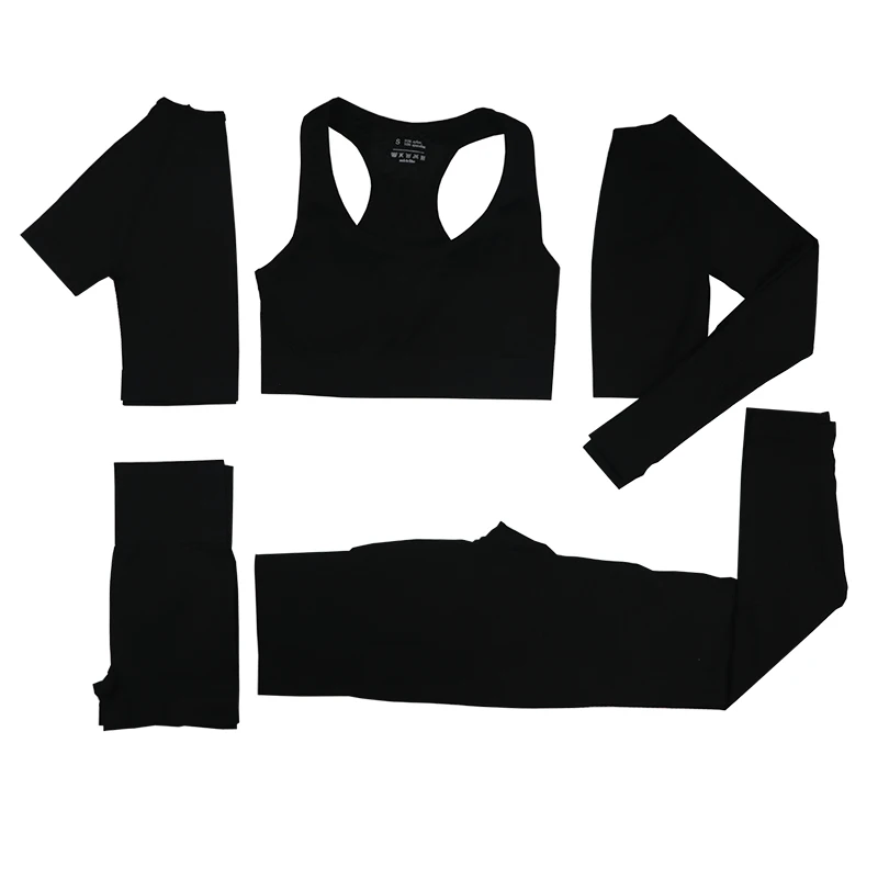 

2/3/5PCS Seamless Women Sport Set Workout Sportswear Gym Clothing Fitness High Waist Leggings Long Sleeve Crop Top Sports Suits