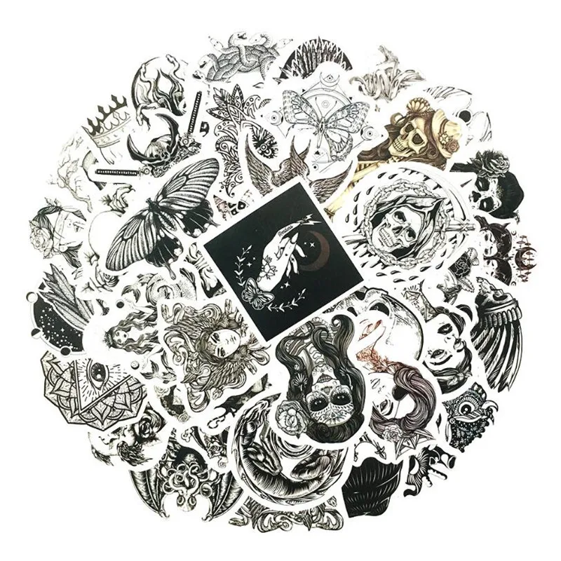 

10/30/50PCS Black and White Skull Miko Series Self-adhesive Matte Film Stationery Diary Luggage Waterproof Sticker Wholesale