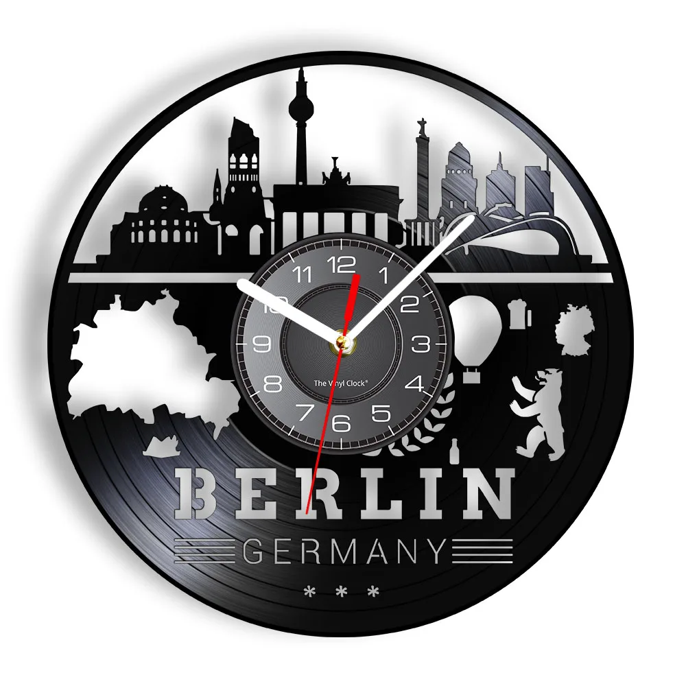 

Germany Berlin Skyscrapers Cityscape Vinyl Record Wall Clock Deutschland Skyline Office Retro Album Art Architecture Home Decor