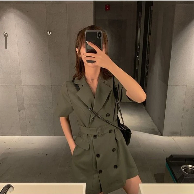 Женское винтажное короткое платье JuneLove свободное повседневное двубортное с