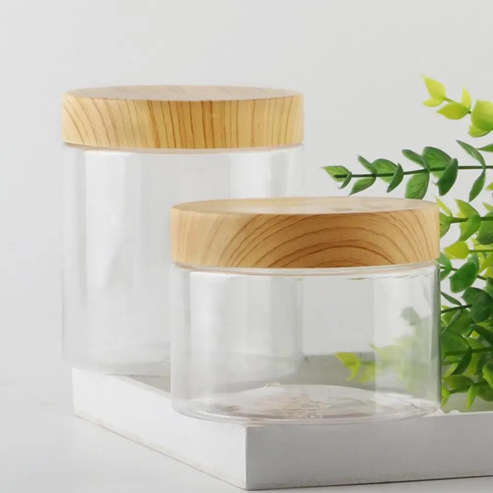 

Wood Lid Plastic Airtight Canister Kitchen Storage Bottles Jar Sealed Food Container Tea Coffee Beans Grains Candy Jars Containe