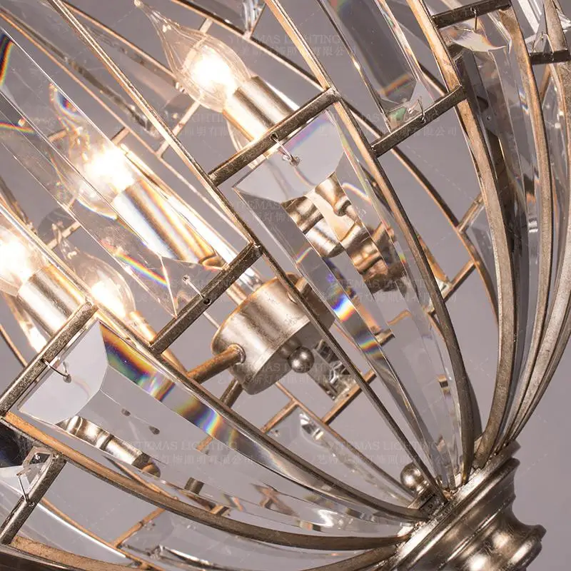 Винтажный подвесной светильник с круглыми кристаллами под старину серебро