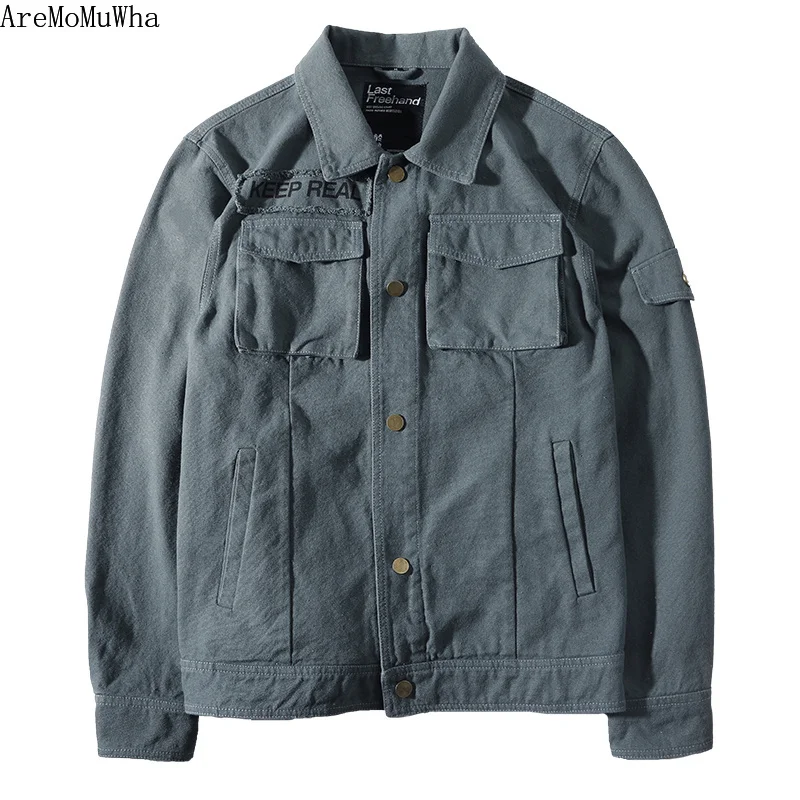 Ветровка мужская с несколькими карманами пальто из хлопка и парусины в стиле