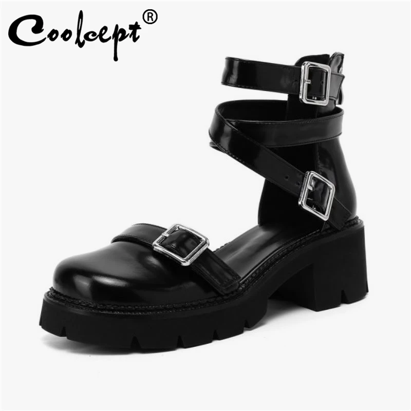 

Женские сандалии Coolcept из натуральной кожи, босоножки с круглым носком и ремешком с пряжкой, на толстом каблуке, однотонная крутая Дамская об...