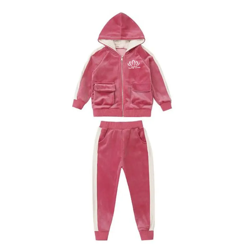 Girls Children's Winter Thick Velvet Warm Clothing Set 2Pcs Kids New Casual Tracksuit Children's Sportswear Suit  4-13 Years