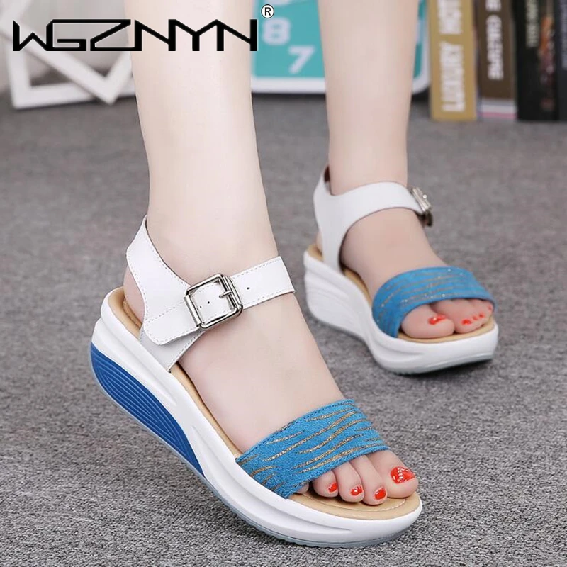 

NEW Genuine Leather Women Platform Sandals Flip Flops Slippers Beach Shoes Woman 2020 Summer Gladiator High Heel Sandals Female