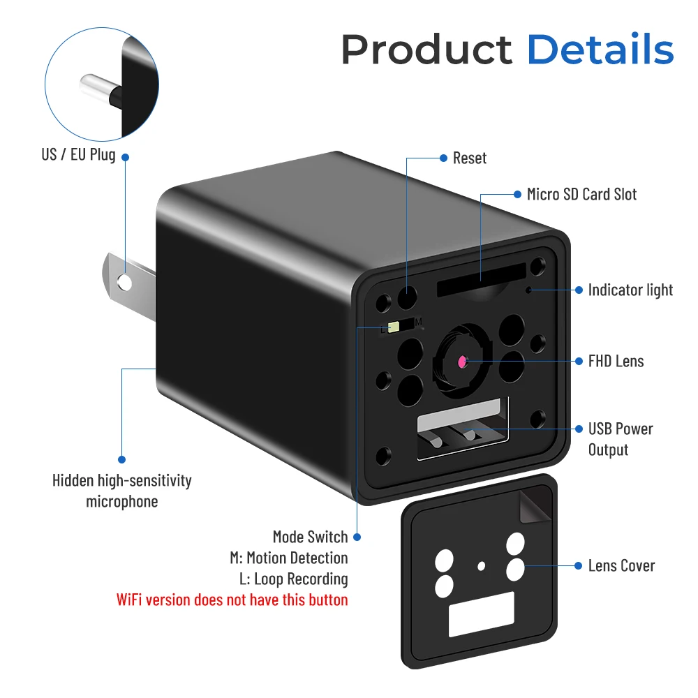 Мини Wi-Fi камера с разъемом 1080P и USB-портом | Электроника