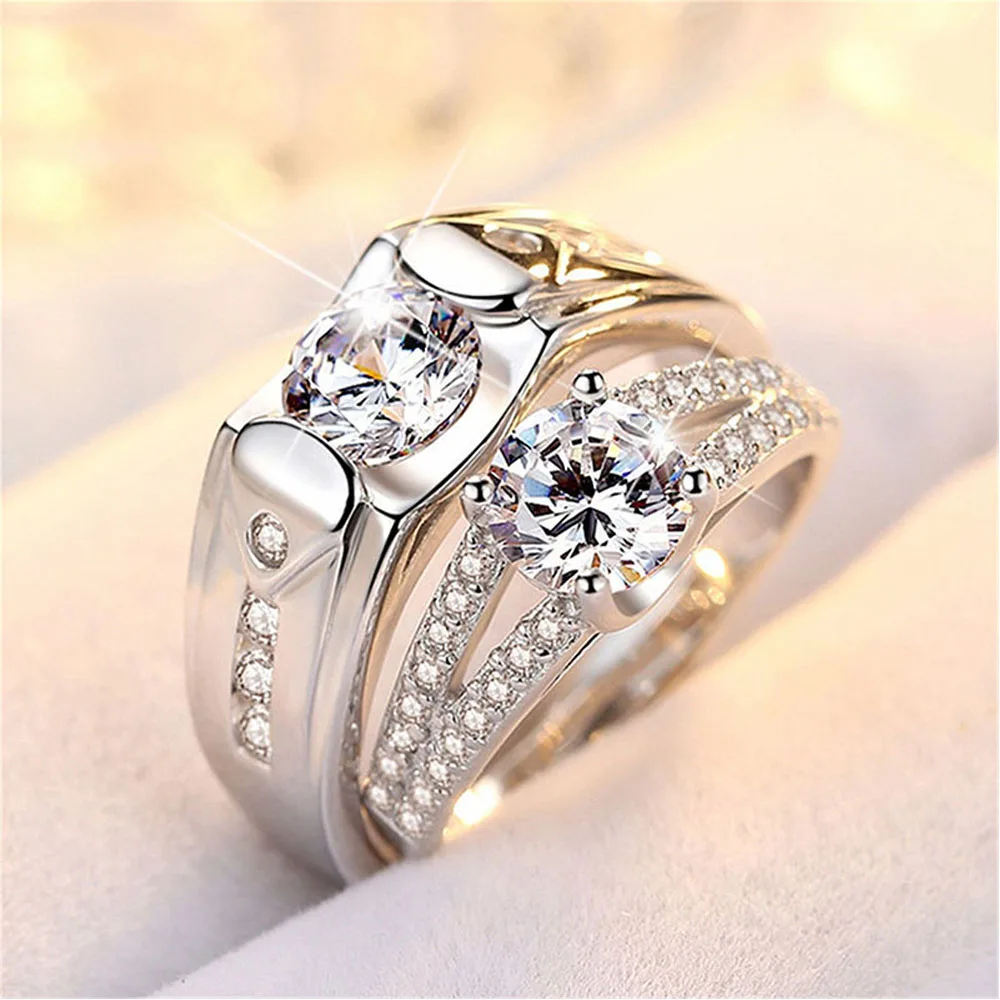

Coppe Silver Plated Resizeable 1Pair Classic Couple Wedding Engagement Ring Valentine Gift Open Jewelry Wholesale Dropshipping