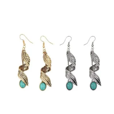 

New Boho Turquoises Leaves Earrings for Women Blue Stone Tree Leaf Big Dangle Drop Earrings Statement Fashion Jewelry Pendientes