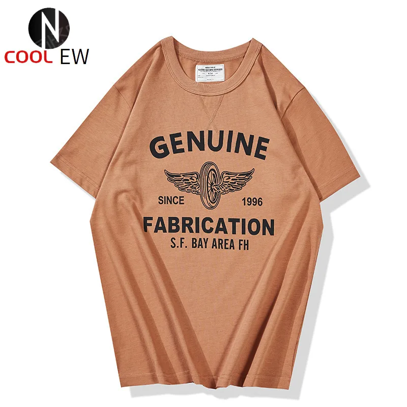 

Мотоциклетная футболка Amekaji 2022, американская винтажная Тяжелая футболка с круглым вырезом и коротким рукавом для мужчин и женщин