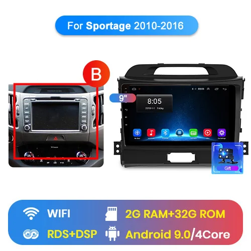 WIFI (2GB 32GB) B Junsun V1 2G+ 32G Android 9,0 DSP автомобильный Радио Мультимедиа Видео плеер навигация gps 2 din для KIA Sportage 3 2010 2011- без dvd - Цвет: WIFI (2GB 32GB) B