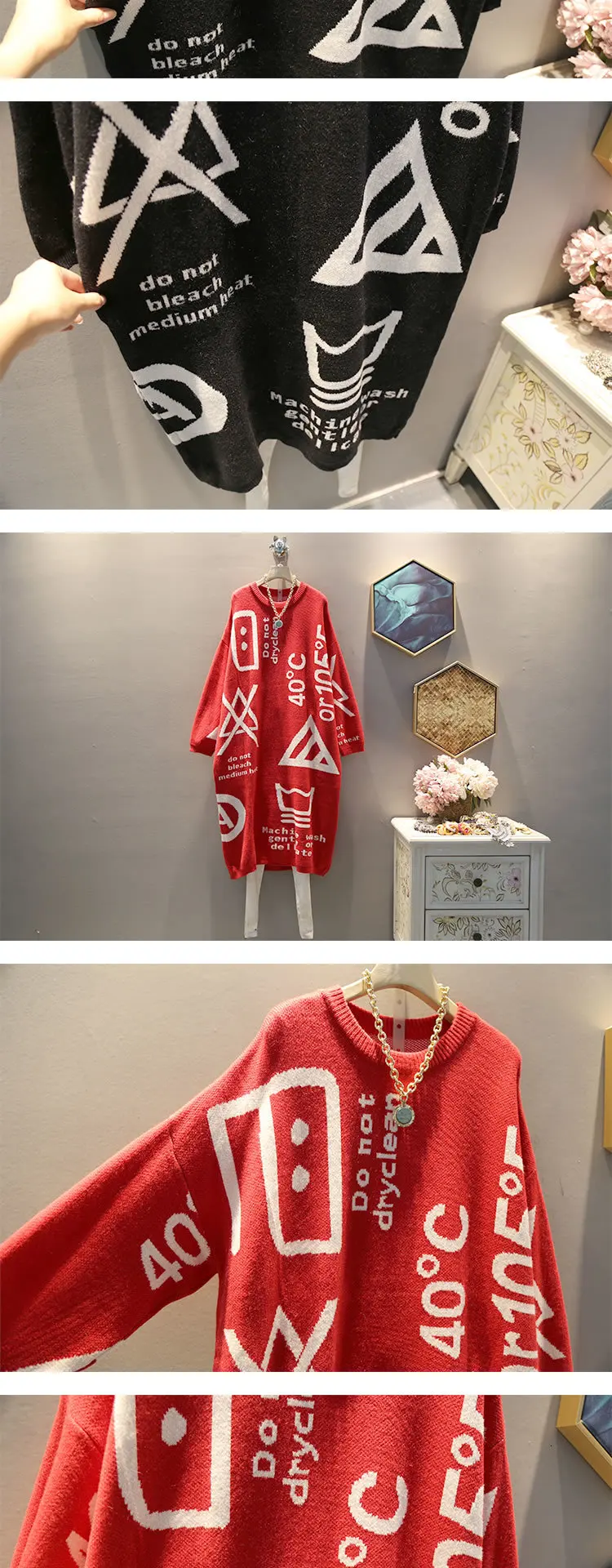 TVVOVVIN Knitted Geometrical Sweater Women Pullover Autumn Letter Small Fresh O Neck Full Sleeve Casual Style Sweater L530