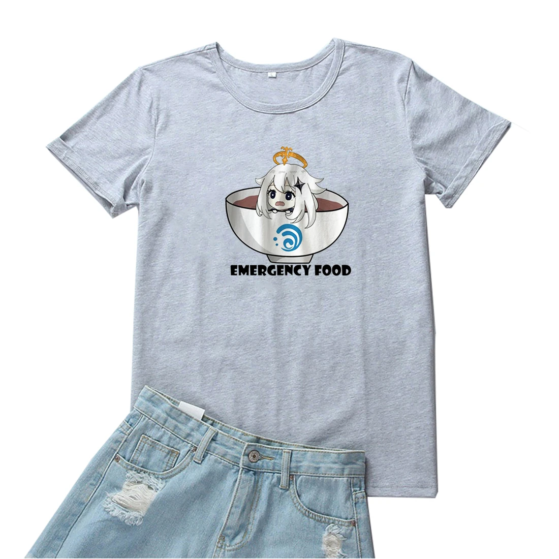 Аварийная женская футболка с изображением еды Милая рисунком аниме Женская