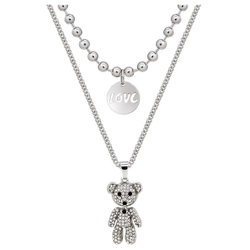 

2021 new simple fashion personality full diamond bear pendant necklace for men and women