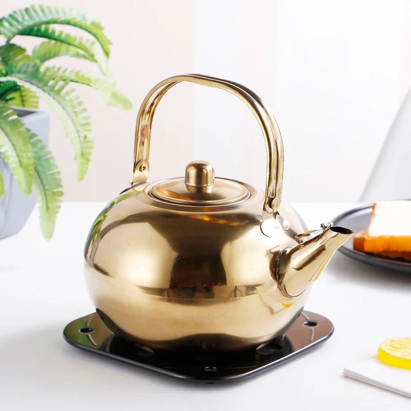 Маленький чайник для отеля из нержавеющей стали ресторана гостиницы чая желтый