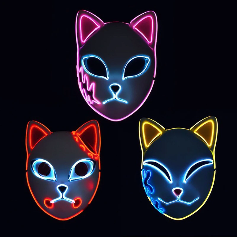 

Glowing mask Halloween cat face Luminous Mask Demon Slayer Blade Mask Anime Masks Cosplay Masques Rabbit Mask