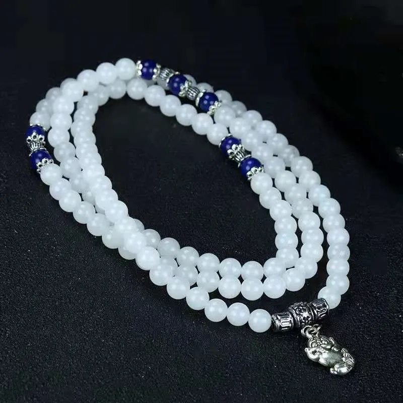 Женский браслет из белого нефрита эластичные бусины натурального камня |