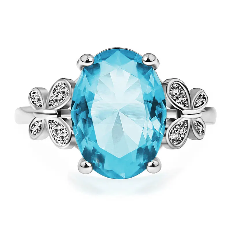 Bague Ringen Настоящее серебро 925 кольцо с 10*14 мм Аквамарин драгоценный камень Женское Обручальное свадебное кольцо хорошее ювелирное изделие подарок Размер 6-10