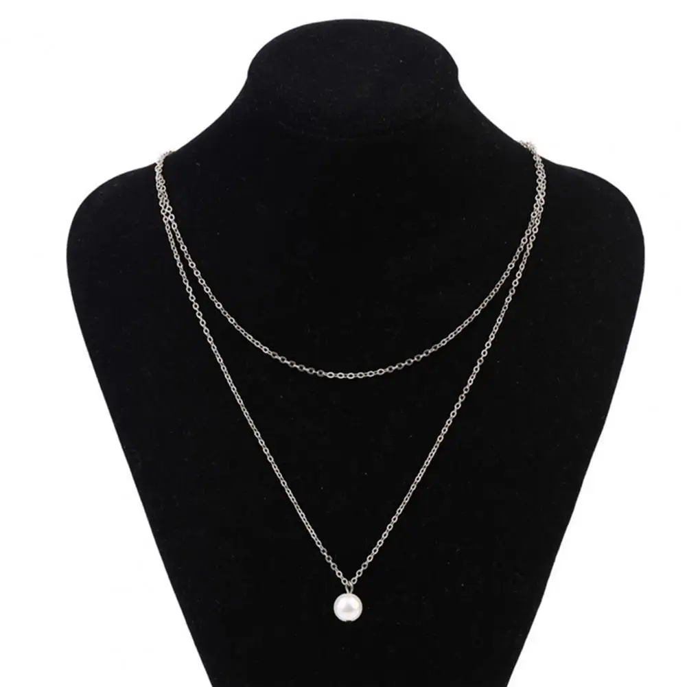 

Necklace Simple Wear-resistant Women Double Layer Faux Pearl Pendant Chain for Party Choker Necklace Pendant Vintage Necklace