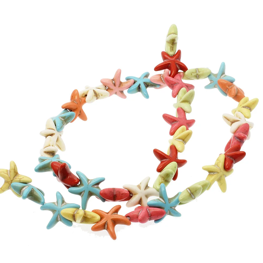 Модные бирюзовые бусины из натурального камня 15 мм яркие с морскими звездами