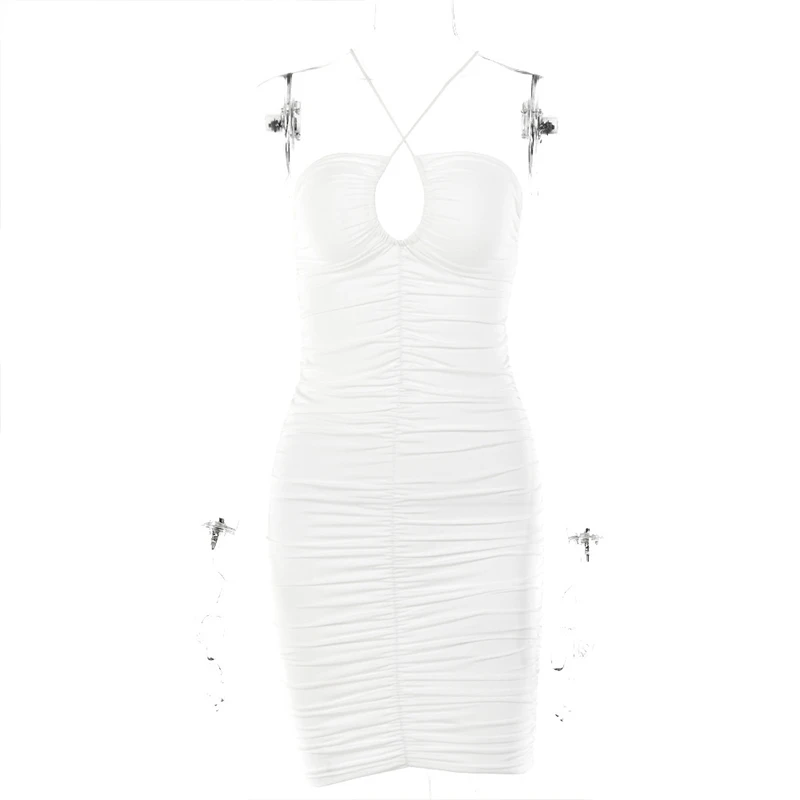 

Fashionsta Summer Dress Solid Women Sexy Mini Dress Party Club Halter Bodycon Strapless Backless Dresses Hollow Out Vestidos New