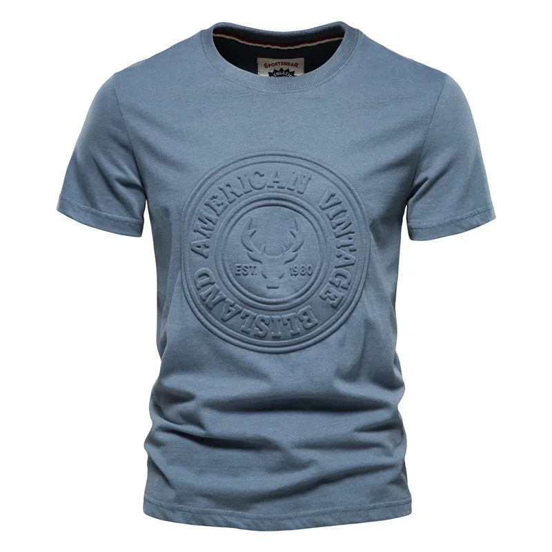 

New Summer High Quality Streetwear 100% Cotton T Shirts Mens Printed T Shirt Men Casual Solid Color O-neck Top Tees Men