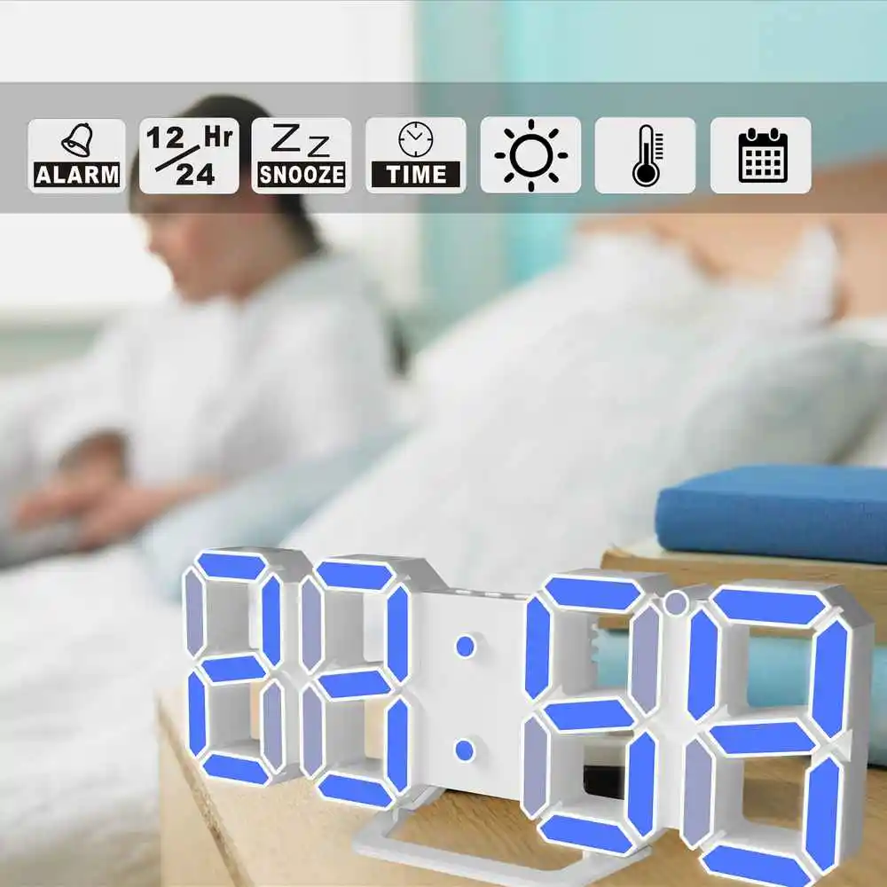 

LED digital wall clock living room decoration wall clock electronic table alarm clock date time thermometer night light display