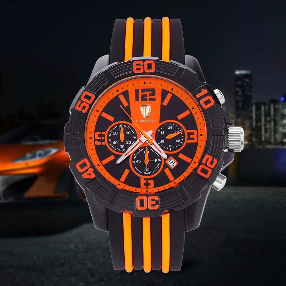 TIGERSHARK мужские спортивные часы лучший бренд хронограф кварцевые с автоматической