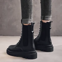 chelsea boots women ankle boots leather rubber lace up chunky platform ankle boots slip solid botas de mujer chaussure femme