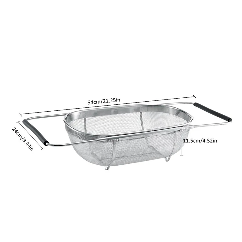 

Stainless Steel Retractable Drain Basket Rubber Grip Handles Oval Colander Sink Vegetables Draining Rack Home Storage Basket