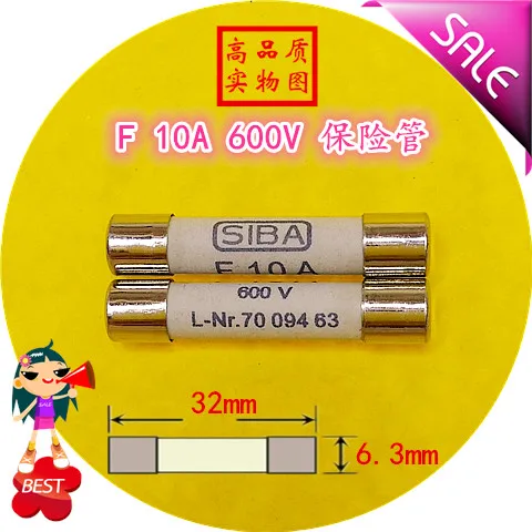 

10 a fuse F 600 v L - Nr. 7009463 6.3 x32mm fuse tube, 70, 094, 63