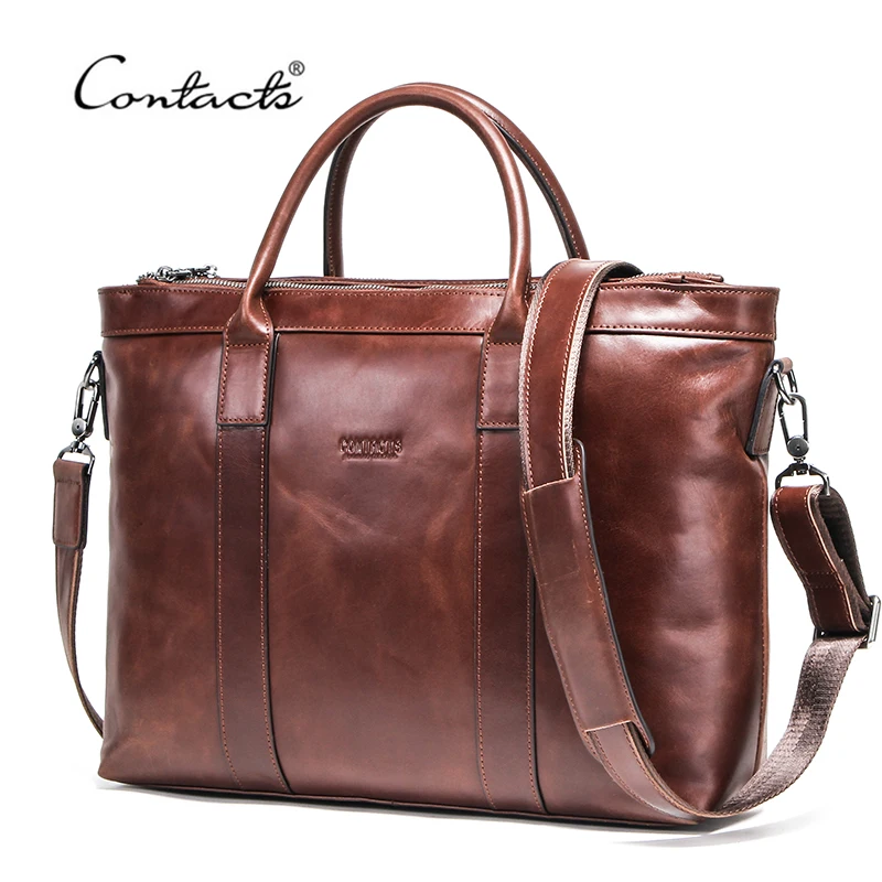 CONTACT'S Business Men Bags Genuine Leather Briefcase Male Laptop Bag Quality  Brand Shoulder Messenger Bags Men Handbags Maleta