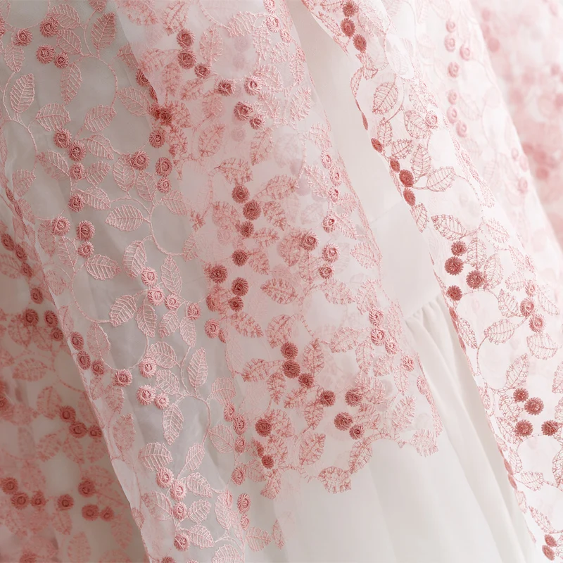 

1 Yard PINK Organza Embroidered Lace Fabric Sewing Craft Material Curtain Table Cloth Garment Skirt Fabric Hanhandmade