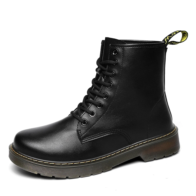 

Fashion Autumn Black Chelsea Boots Martin Boots Men Shoes Round Toe Lace Up Sewing Men Shoes Non Slip High Top Shoes Male Boots