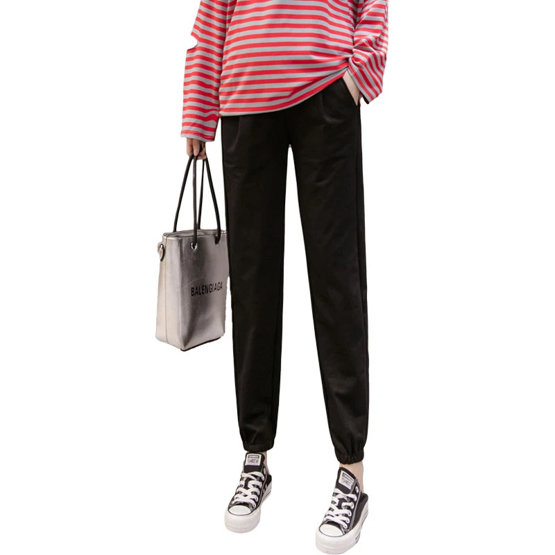 

1217# Autumn Casual Cotton Maternity Pants High Waist Adjustable Belly Pants Clothes for Pregnant Women Pregnancy Sport Trousers