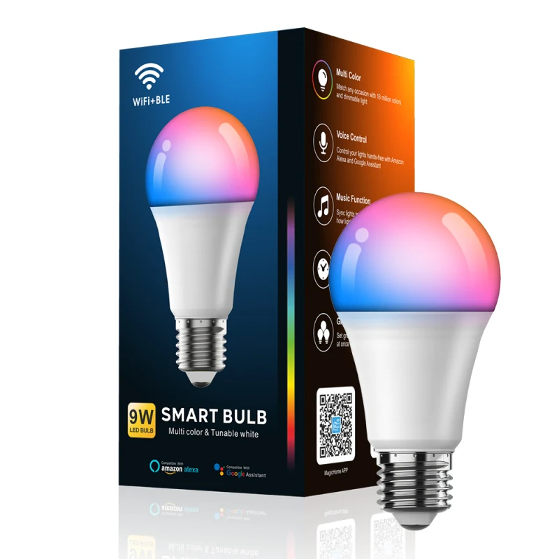 

Wireless Rgb Lamp 9W E26 Dimmable Remote Controller Lamp Corlorful Diy Smart Led Bulb Support Alexa Google Home Timer Wifi