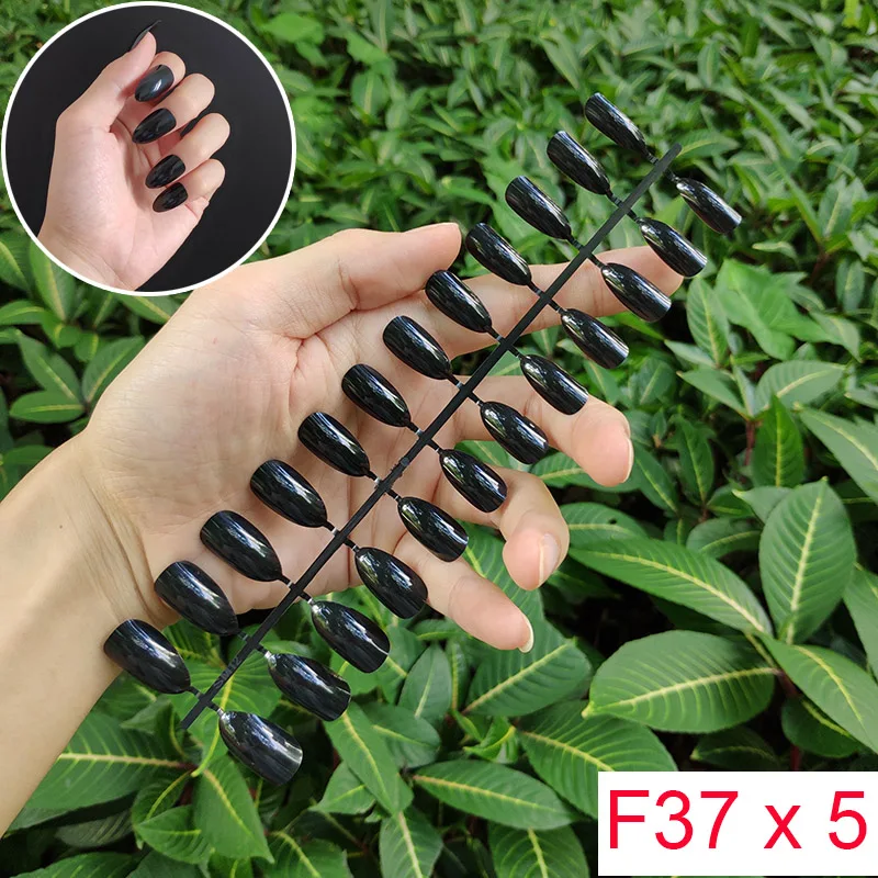 F37 X 5PCs 18 смешанных цветов короткие круглые кончики для Ногтей Полное покрытие накладные кончики для Ногтей пресс на поддельные ногти яркие цвета - Цвет: F37 X 5PCs