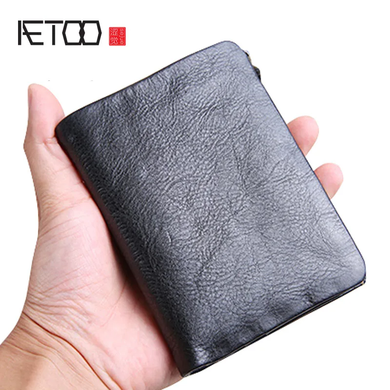 Мужской кожаный кошелек ручной работы AETOO короткий бумажник из натуральной кожи
