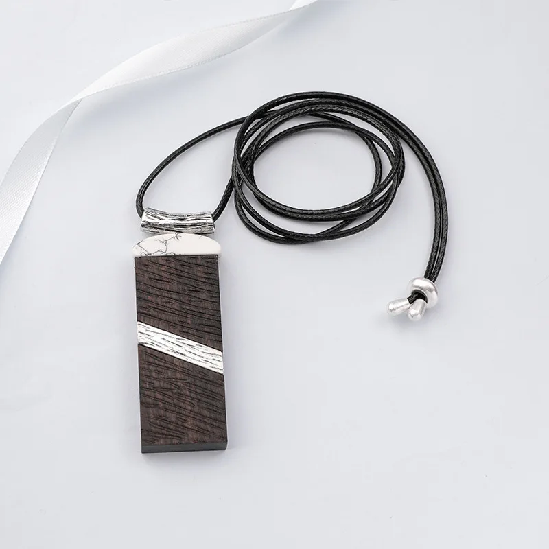 

Hot-selling ethnic style necklace simple fashion retro fresh temperament wild ebony square inlaid silver pendant sweater chain