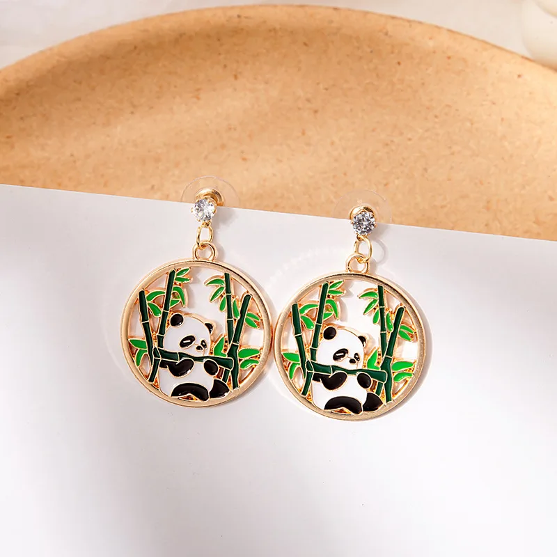 

New Fashion China Panda Earrings for Women East National Treasure Golden Round Zircon Wedding Earrings Jewelry Gift