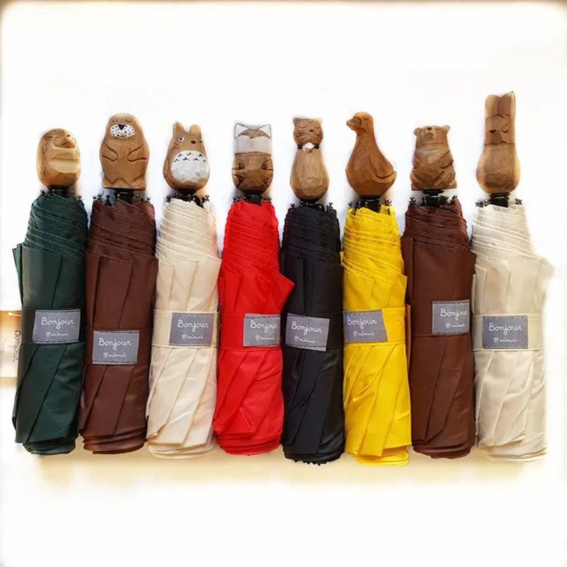 Мультяшный зонтик в виде головы животного складной деревянная ручка дракона