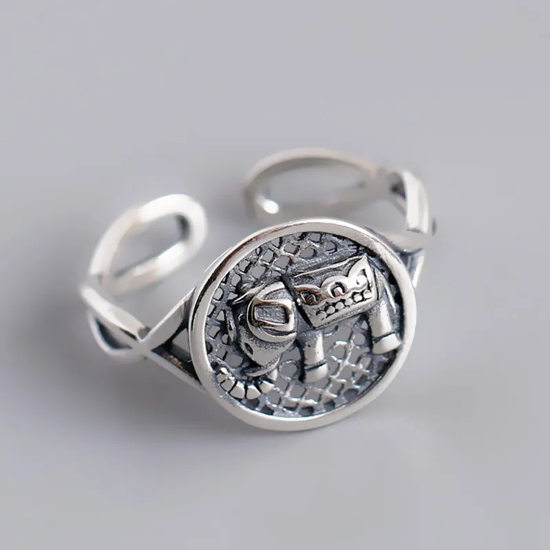 

New Creative Round Brand Elephant 925 Sterling Silver Jewelry Fashion Personality Hollow Retro Animal Opening Rings TYB96