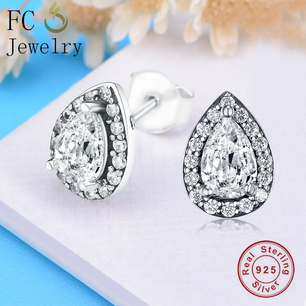 Женские серьги-гвоздики из серебра 925 пробы с фианитом | Украшения и аксессуары