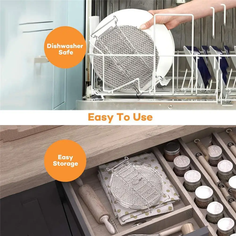 

8.5IN Grill Stand Air Fryer with Five Stackable Layers Food Grade Stainless Steel Dehydrator Rack Accessories