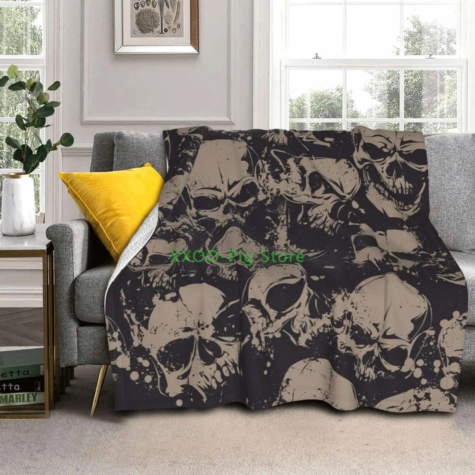 

A Skulls Grunge Twin Size Blanket Warm Fuzzy Lightweight Thermal Fleece Blankets for Couch Bed Sofa,