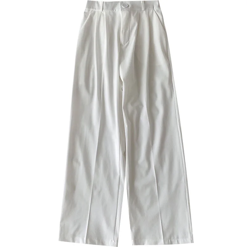 

Yeeloca White Leisure Wide Leg Pants Summer 2021 New Women's Wear High Waist Trousers Korean Straight Loose Suit Pants