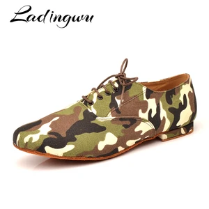 ladingwu new hot brand modern mens boys ballroom tango latin dance shoes camouflage pattern canvas man dance shoes man heel 1 free global shipping