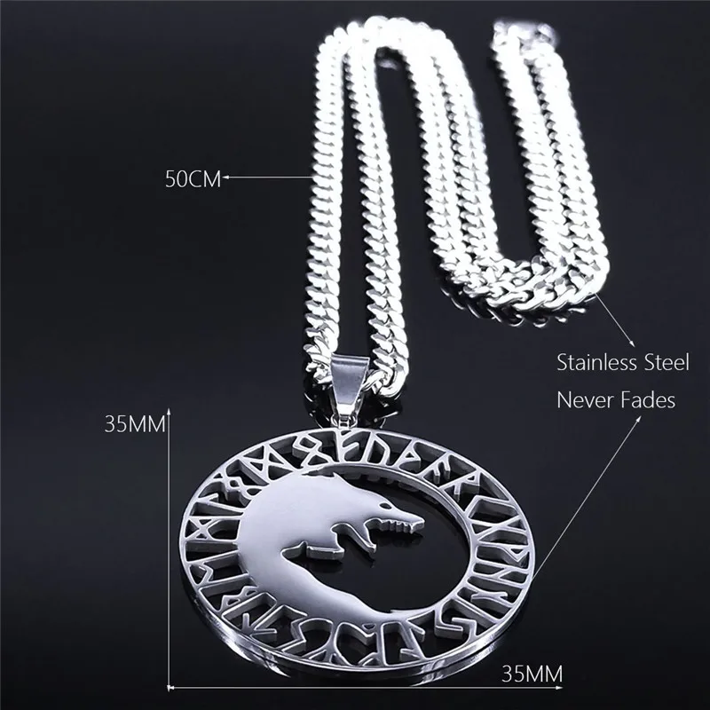 

2020 Odin's Wolves Stainless Steel Pendant Necklace Men Silver Color Viking Symbol Logo Sign Jewelry colgante hombre N4301S05